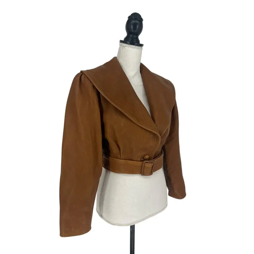 FRAME Cropped Pebbled Leather Belted Jacket‎